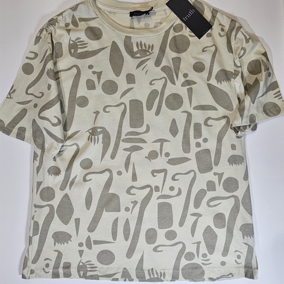 Truth By Republic T-shirt Mens Large Cream Grey Abstract Casual Designer Tee NEW - Picture 1 of 6